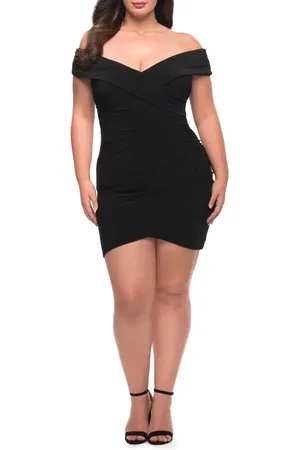 La Femme Plus Size Short Jersey Off the Shoulder Dress in at Nordstrom, Size 24W