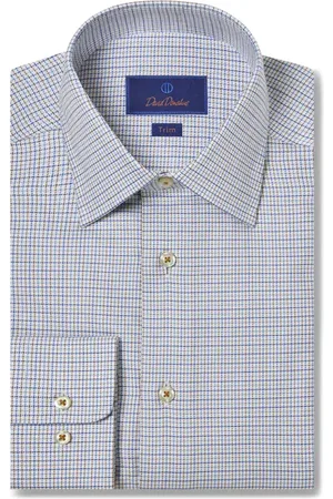 David Donahue Trim Fit Twill Check Dress Shirt in at Nordstrom, Size 15 - 34