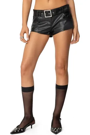 Edikted Alba Belted Faux Leather Shorts in at Nordstrom, Size Large