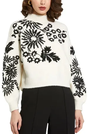 Mac Duggal Balloon Sleeve Cropped Mock Neck Knit Sweater in at Nordstrom, Size Large