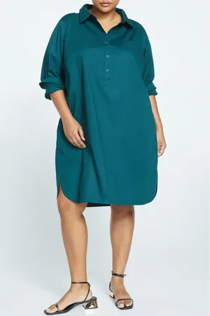 UNIVERSAL STANDARD Rubicon Long Sleeve Stretch Cotton Poplin Shirtdress in at Nordstrom