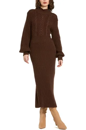 Mac Duggal Long Sleeve Turtle Neck Knit Midi Dress in at Nordstrom, Size Small