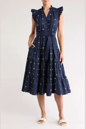 GIBSONLOOK Dianthus Embroidered Tiered Cotton Midi Dress in at Nordstrom, Size Xx-Small