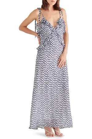 Steve Madden Adalina Polka Dot Ruffle Maxi Dress in at Nordstrom, Size X-Small