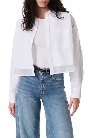 RAG&BONE Beatrice Mixed Media Crop Button-Up Shirt in at Nordstrom, Size Small