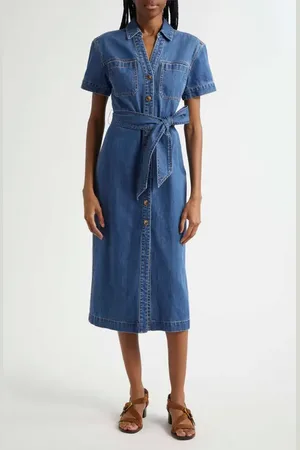 VERONICA BEARD Tabby Belted Denim Shirtdress in at Nordstrom, Size 12