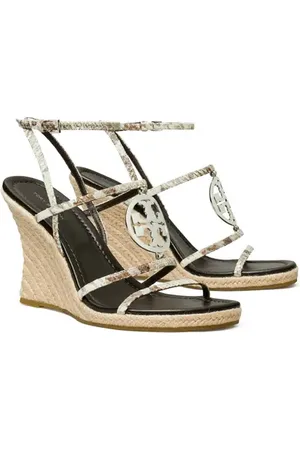 Tory Burch Capri Miller Snakeskin Embossed Wedge Sandal in Granite Roccia /Silver at Nordstrom, Size 6.5