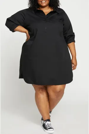 UNIVERSAL STANDARD Rubicon Long Sleeve Stretch Cotton Poplin Shirtdress in at Nordstrom, Size Xs