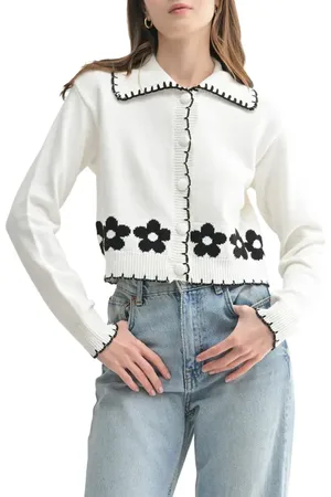 ALL IN FAVOR Flower Detail Cotton Blend Cardigan in at Nordstrom, Size Small
