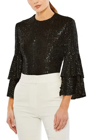 Mac Duggal Ruffle 3/4 Sleeve Sequin Bodysuit in at Nordstrom, Size Small