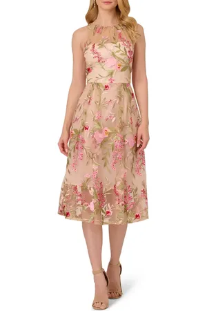 Adrianna Papell Floral Embroidered Sleeveless Fit & Flare Midi Dress in at Nordstrom, Size 6