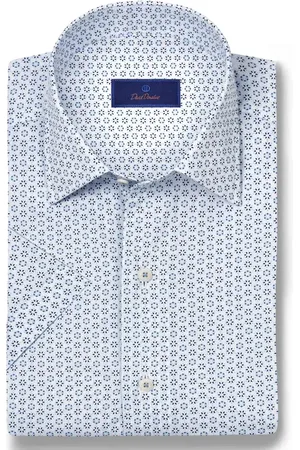 David Donahue Neat Print Short Sleeve Dobby Shirt in at Nordstrom, Size Large