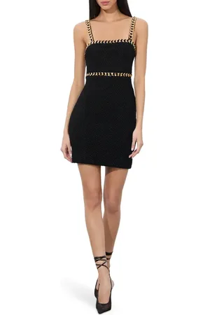 ALICE+OLIVIA Kelly Chain Detail Boucl?? Tweed Minidress in at Nordstrom, Size 6
