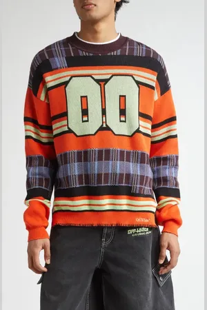 OFF-WHITE 00 Check Stripe Crewneck Cotton Sweater in at Nordstrom, Size Large