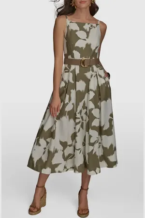 Donna Karan Floral Linen Blend Midi Dress in at Nordstrom, Size 14