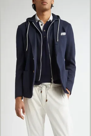 ELEVENTY Cotton & Cashmere Sport Coat with Removable Hooded Bib in at Nordstrom, Size 36 Us
