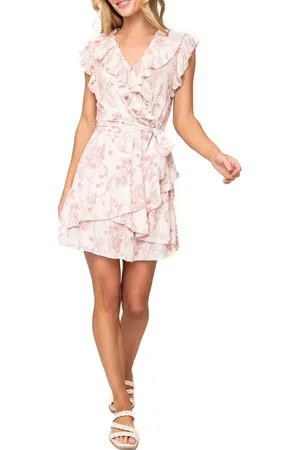 GIBSONLOOK Ruffles for Days Floral Wrap Minidress in at Nordstrom, Size Small