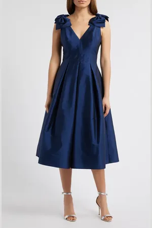 Eliza J Bow Shoulder Taffeta Cocktail Midi Dress in at Nordstrom, Size 12