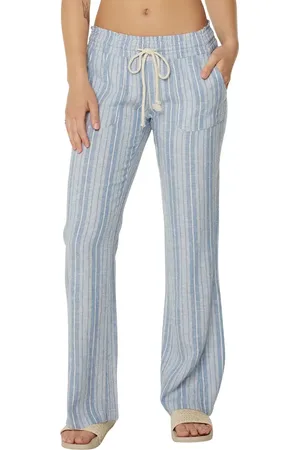 Roxy Oceanside Stripe Linen BLend Pants in at Nordstrom, Size Xx-Large