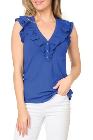 GIBSONLOOK Ruffles for Days Mixed Media Top in at Nordstrom, Size Xx-Small