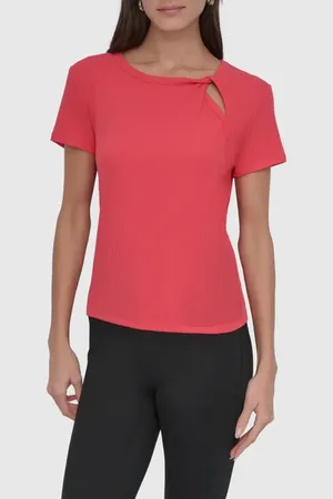 DKNY Twist Neck Rib T-Shirt in at Nordstrom, Size Large