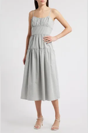 Charles Henry Check Tiered Midi Dress in at Nordstrom, Size Small