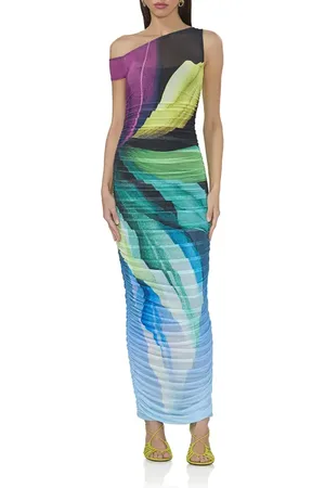 AFRM Biona One-Shoulder Ruched Mesh Maxi Dress in at Nordstrom, Size X-Small
