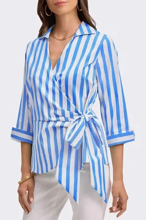 Foxcroft Salina Stripe Cotton Blend Wrap Shirt in at Nordstrom, Size Medium