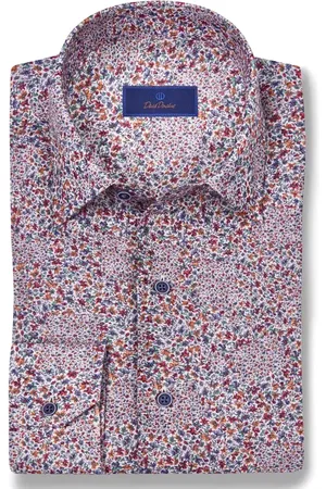 David Donahue Micro Floral Print Linen & Cotton Sport Shirt in at Nordstrom, Size X-Large