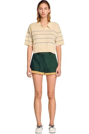 Sandro Cropped striped knitted sweater in at Nordstrom, Size X-Large