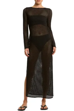 SEA LEVEL X India Hicks Long Sleeve Sheer Lace Cover-Up Dress in at Nordstrom, Size Large