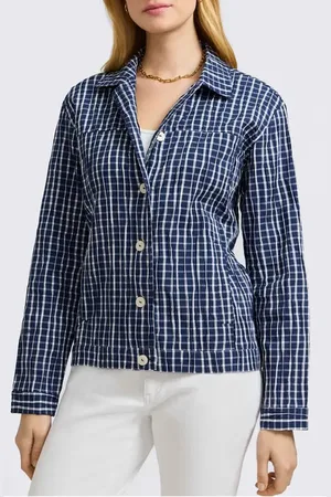 Foxcroft Thelma Crinkle Cotton Blend Gingham Jacket in at Nordstrom, Size X-Small