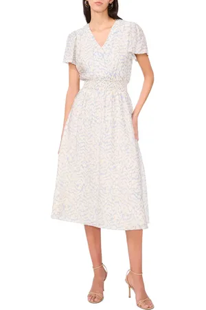 Vince Camuto Abstract Print Flutter Sleeve Midi Dress in at Nordstrom, Size Small
