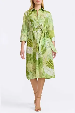 Foxcroft Fiona Botanical Print Belted Cotton Shirtdress in at Nordstrom, Size Medium