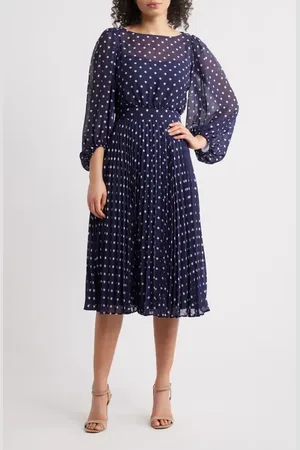 Eliza J Polka Dot Illusion Neck Midi Dress in at Nordstrom, Size 4