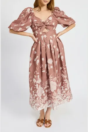 En Saison Monet Floral Cutout Detail Midi Dress in at Nordstrom, Size Medium