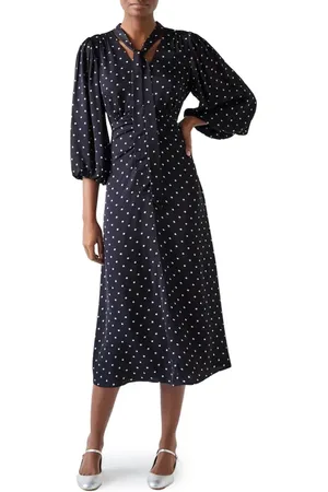 LK Bennett Hester Dot Tie Neck Midi Dress in at Nordstrom, Size 2 Us