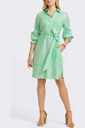 Foxcroft Abby Belted Linen Blend Shirtdress in at Nordstrom, Size Large