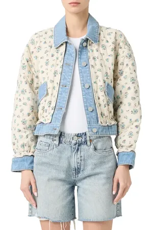 BLANK NYC Denim Trim Floral Quilted Jacket in at Nordstrom, Size Small
