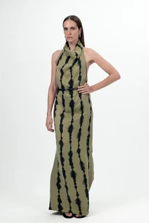 Nocturne Belt Detailed Printed Maxi Dress in at Nordstrom, Size X-Small