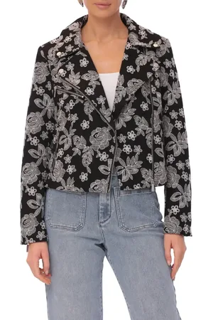 BAGATELLE Floral Embroidery Cotton Moto Jacket in at Nordstrom, Size Small