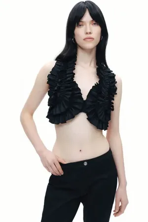 Nocturne Ruffle Detailed Crop Top in at Nordstrom, Size X-Small