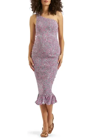 Ripe Maternity Skipper Smocked One-Shoulder Midi Maternity Dress in at Nordstrom, Size X-Small