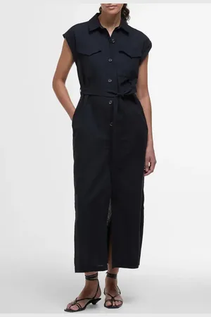 Barbour Birdie Belted Cotton & Linen Maxi Shirtdress in at Nordstrom, Size 4 Us