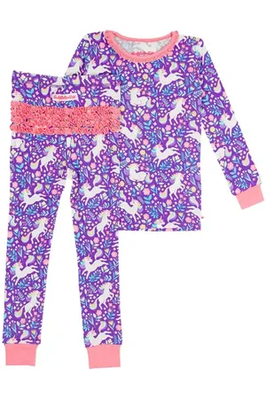 RuffleButts SoftSnooze Toddler Girls Ruffle Long Sleeve Pajama Set in at Nordstrom, Size 12-18M