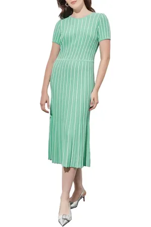Ming Wang Modern Fit Stripe A-Line Knit Dress in at Nordstrom, Size Large