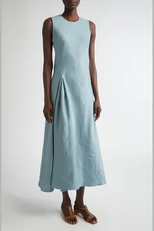 Lafayette 148 New York Pleat Front Linen Blend Dress in at Nordstrom