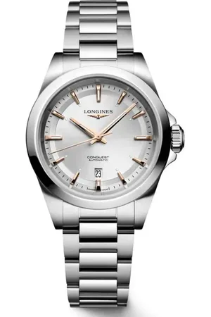 Longines Conquest Silvertone Dial Automatic Bracelet Watch, 30mm at Nordstrom