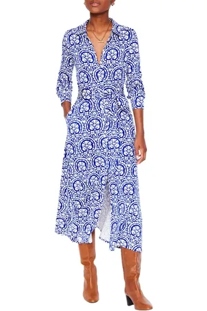 Boden Marcia Stamp Print Long Sleeve Jersey Shirtdress in at Nordstrom, Size 10