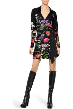 ALICE+OLIVIA Millicent Print Long Sleeve Matte Jersey Wrap Minidress in at Nordstrom, Size 4